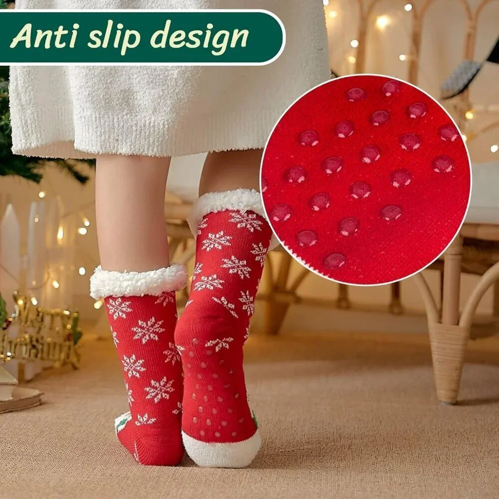 Women's Snowman Winter Warm Grip Fluzzy Cozy Soft Thick Mid-calf Socks